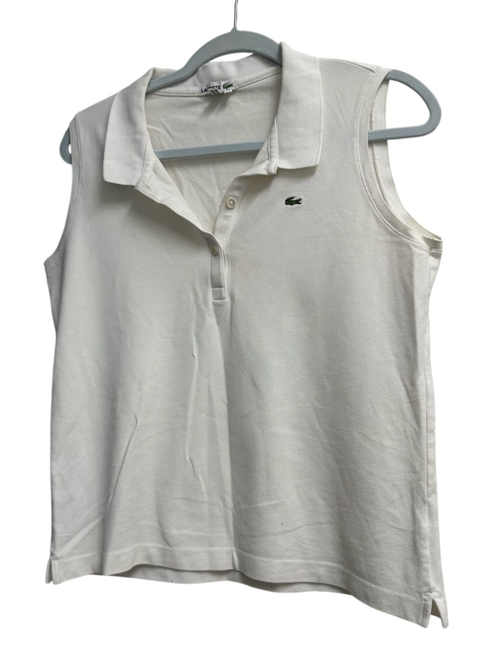 Lacoste | White Sleeveless Stretch Polo Top Women's Size 44 Cotton Blend Classic - Picture 3 of 6